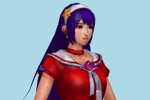 KOF Athena King-of-Fighters, kof, woman, female, people, human, xna, characters, rigged